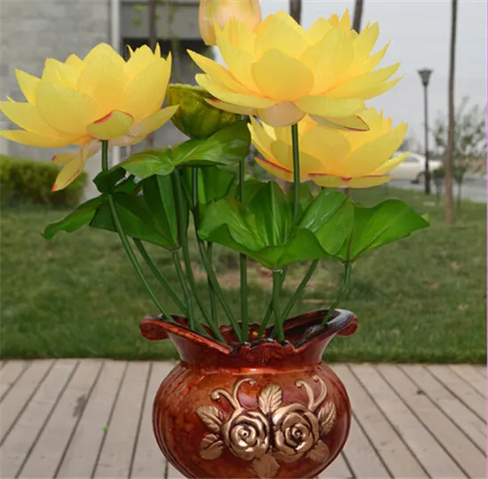 yellow Поддельные цветок лотоса кучу 48 см 10 шт. моделирование Water Lily 6 цветов 7 стеблей для Свадебная вечеринка дома искусственные декоративные цветы - Цвет: yellow