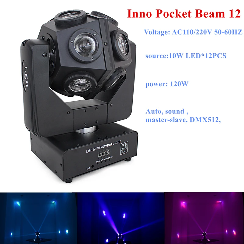 LED Moving Head Lights with 12Pcs Lamp Beads 10W Pocket Beam Unlimited Rotation RGBW 4 In 1 DMX512 for Party Disco Shows | Лампы и