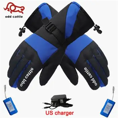 Blue US charger 7,4 V 3000mAh зимние электрические термальные лыжные перчатки с перезаряжаемой батареей, перчатки с подогревом для езды на велосипеде, мотоцикле, велосипеде, лыжные перчатки унисекс - Цвет: Blue US charger