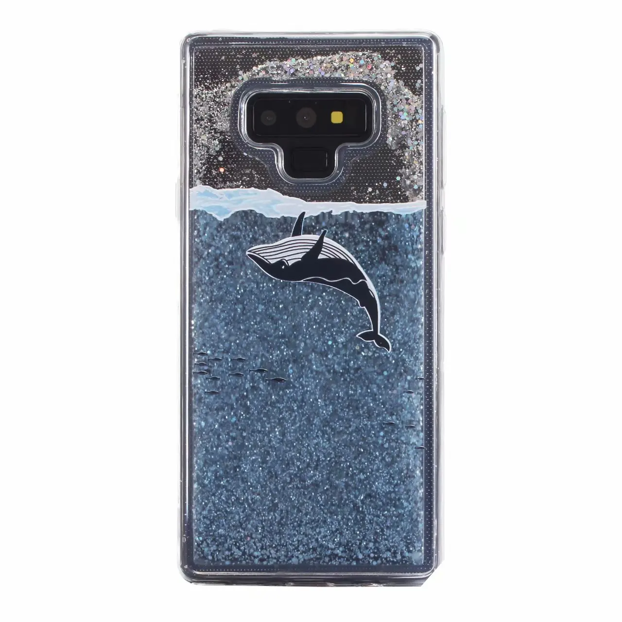 Dumbo Кит Рыба чехол для телефона для samsung GALAXY J3 J5 J7 J4 Plus Note 8 9 непроницаемый для воды и жидкости чехол Блестящий зыбучий песок мягкий чехол - Цвет: black fish