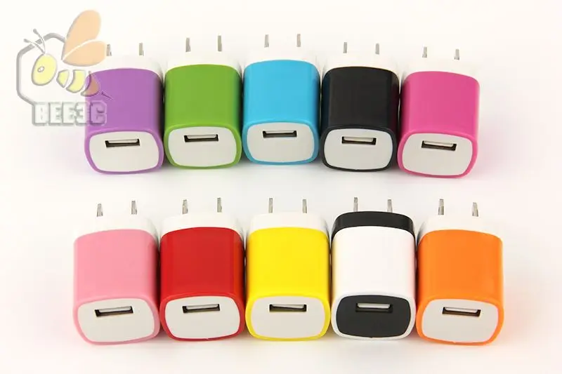 Colorful 1A US Plug AC Power Adapter Square type Home Wall charger single port USB Charger for iPhone 4 5 6 10 colors 500 pcs/L |