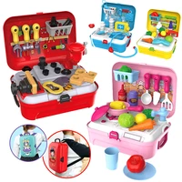 children pretend play role play house toys portable plastic backpack baby cooking kitchen toys doctor set for kids gift