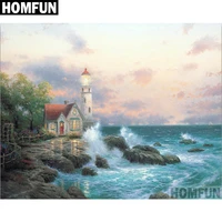 homfun full squareround drill 5d diy diamond painting ocean lighthouse embroidery cross stitch 5d home decor gift a06053
