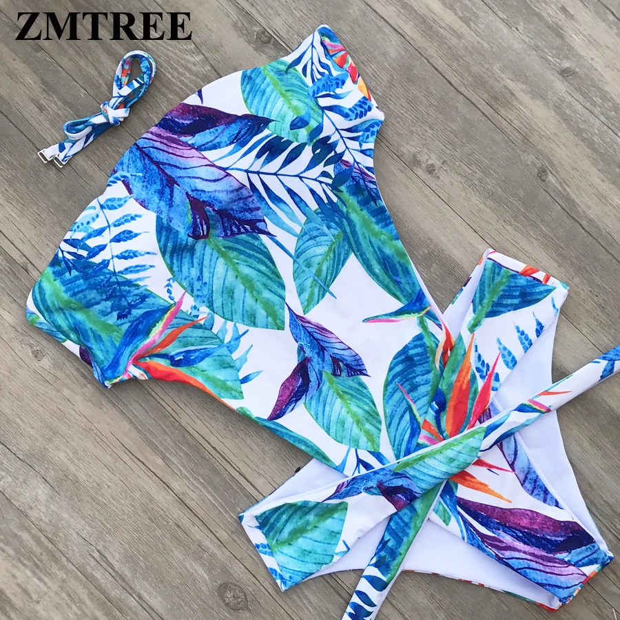 ZMTREE купальник с принтом птиц бандажный Цельный женское сексуальное боди-бандо