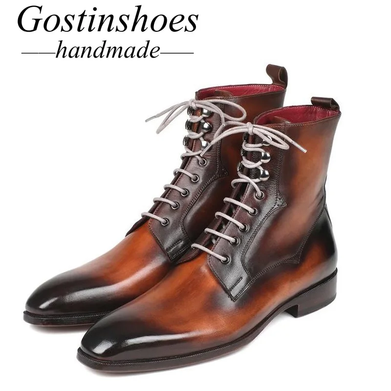 Brown GOSTINSHOES ручная работа Goodyear Welted роскошные рабочие безопасные военные мотоциклетные армейские зимние повседневные мужские ботинки коричневый SCT41 - Color: Brown