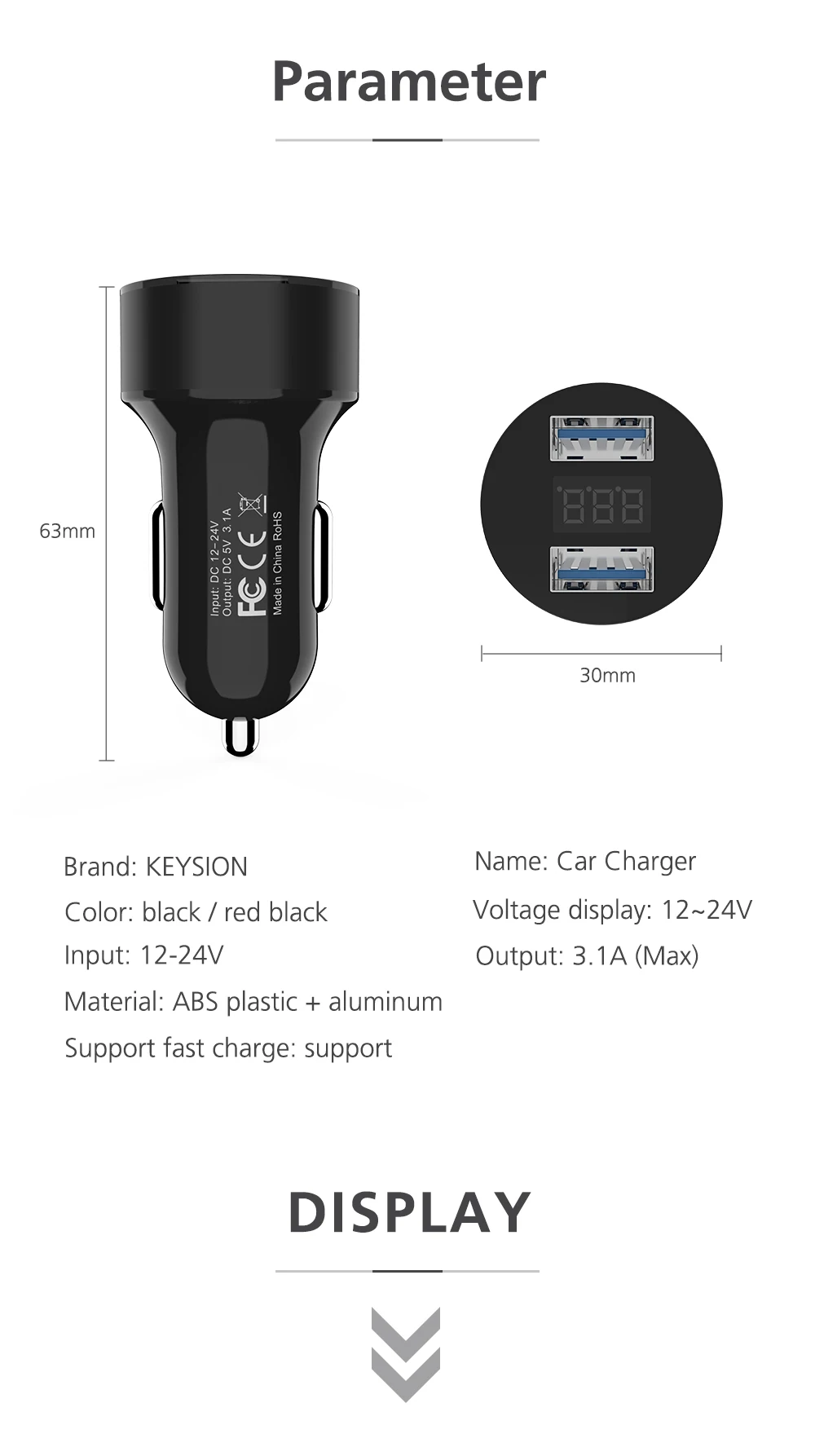 KEYSION автомобильное зарядное устройство 5 V 3,1 A со светодио дный ным дисплеем Универсальный двойной Usb телефон автомобильное зарядное устройство для Xiaomi huawei samsung для iPhone XS Max XR