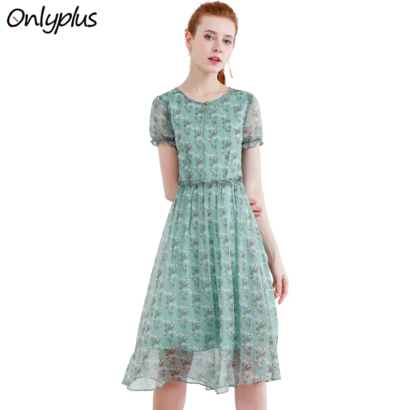 ONLY PLUS Summer Short Lantern Sleeve Printing dress Elegant Chiffon Floral High Quality Lining Casual Woman Dresses Sweet 2018 | Женская