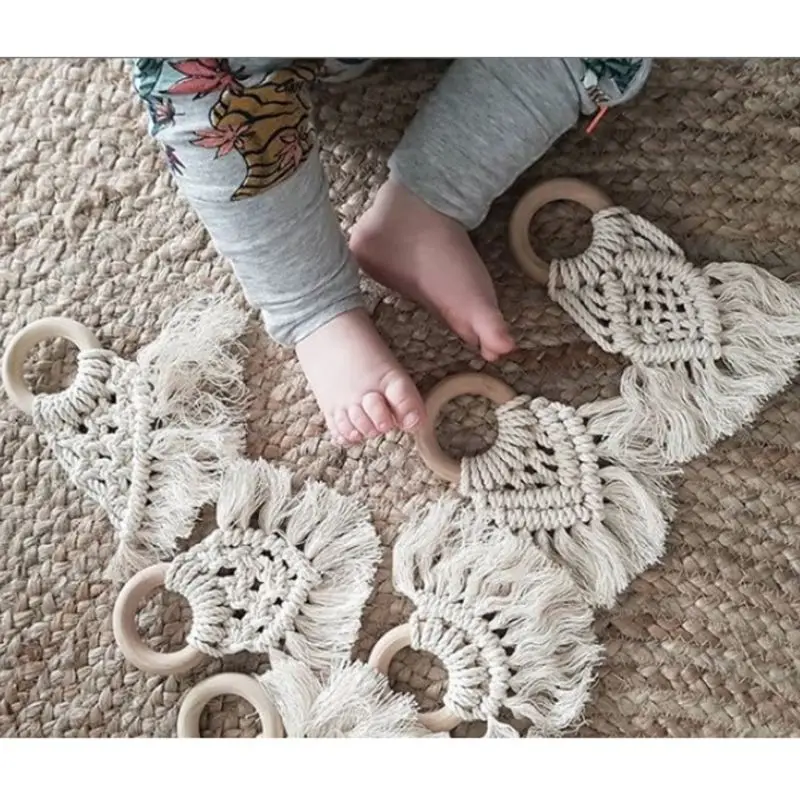 Детские деревянные прорезыватели дерево кольцо хлопок кисточка Прорезыватель