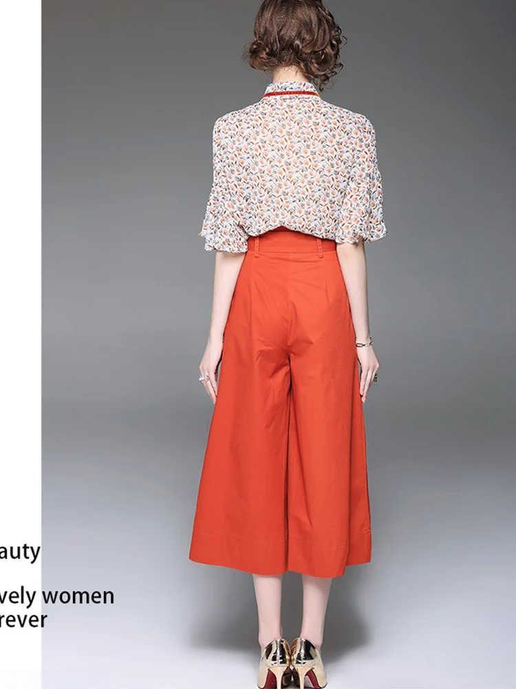Two Piece High Quality Women's Sets Fashion Striped Knitted T-Shirt + Solid Color Cropped Wide-leg Pants Female 2019 Sets Summer