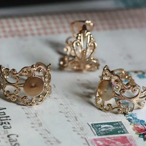 10PCS  Adjustable FILIGREE RING BASE BLANK, Ring base Setting ANTIQUE BRONZE/Rhodium Silver/Rose Gold Findings  DIY Jewerly