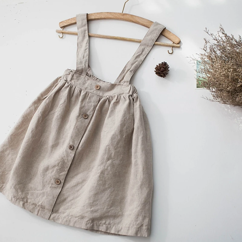 Оптовая продажа платье из хлопка и льна с подтяжками на спине для девочек 2 цвета