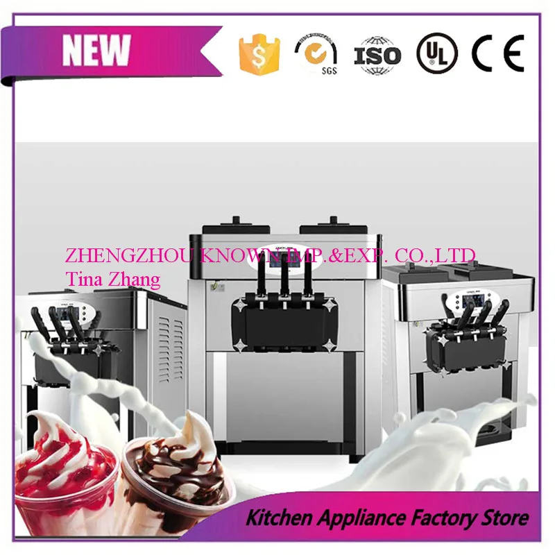 

free ship new CE automatic commercial desktop Stainless Steel Three Flavor Ice Cream Machine/ LED sweet Soft Ice Cream Machine