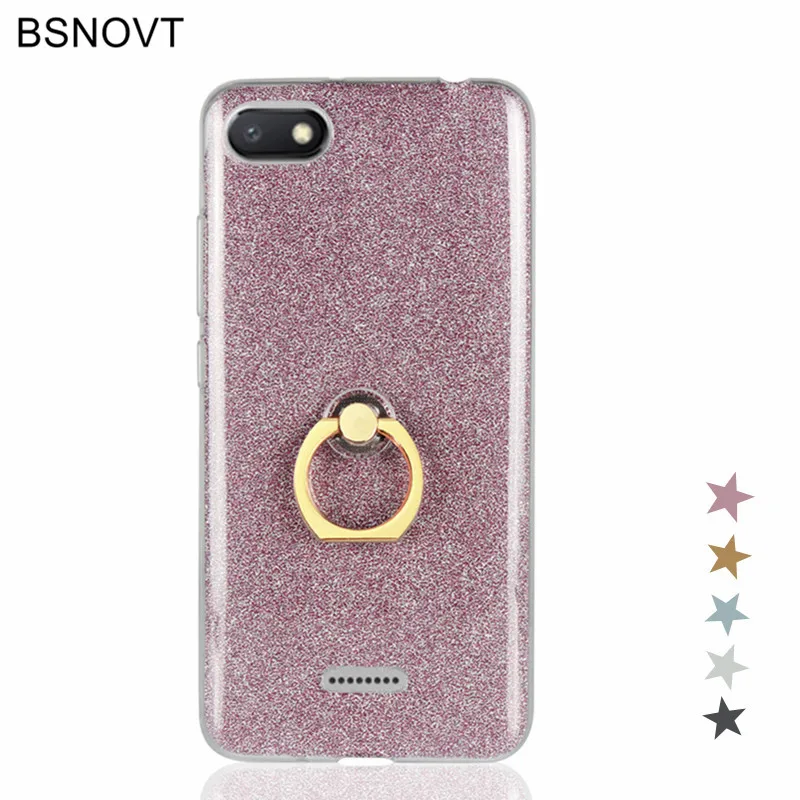 Xiaomi Redmi 6A Case Cover Bling Glitter TPU Phone Silicone Soft Finger Ring Bracket Back Bumper |