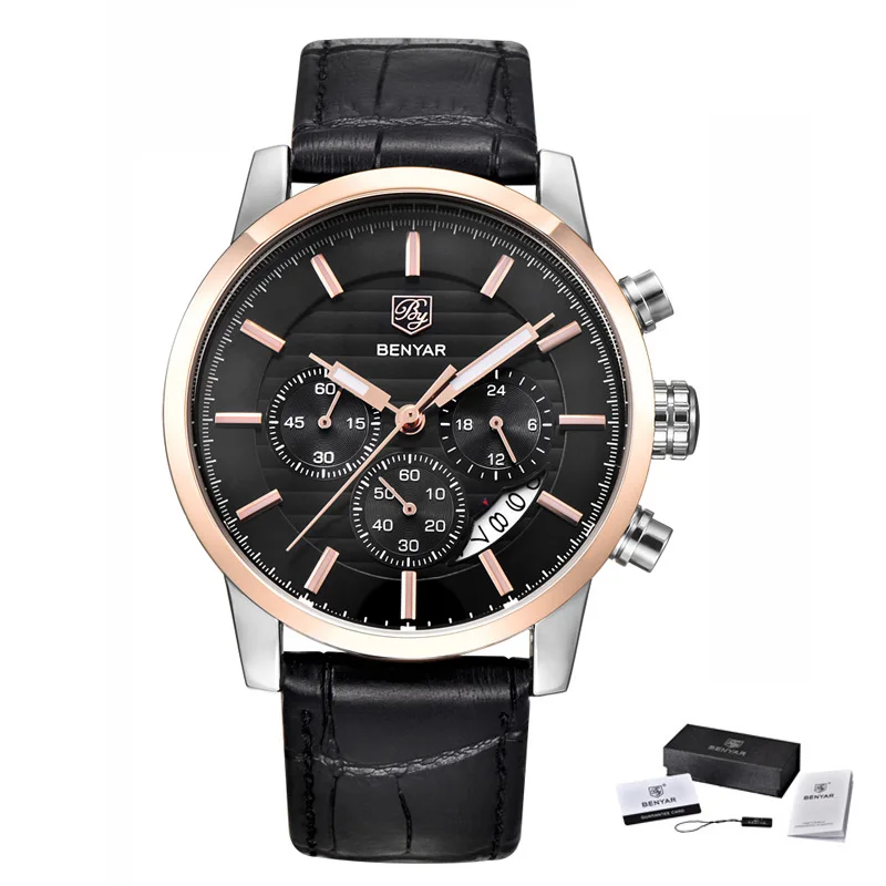 Reloj Hombre BENYAR модные мужские часы брендовые Роскошные бизнес-часы с хронографом спортивные Кварцевые водонепроницаемые часы Relogio Masculino - Цвет: L rose gold black B