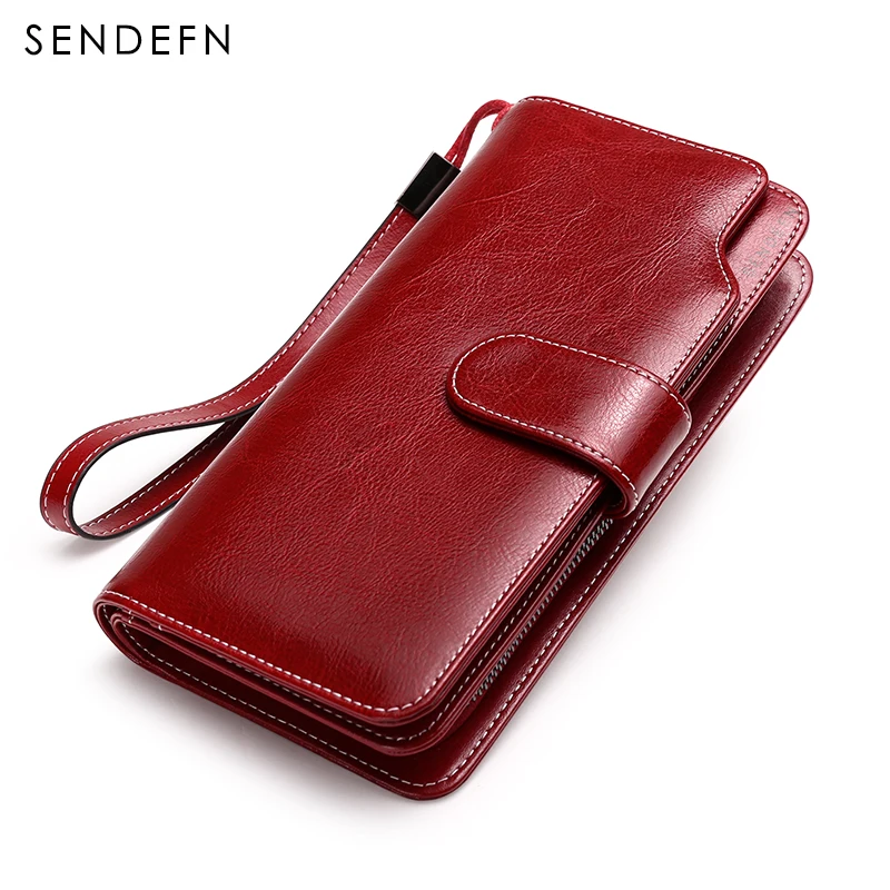 SENDEFN новая распродажа кожаный кошелек Женский Длинный на молнии с ремешком