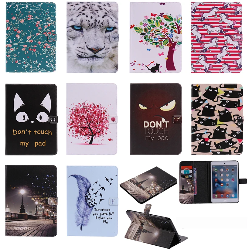 Cartoon Painted Flip PU Leather Case For Apple iPad Mini 4 Cover Magnetic smart Card Slots wallet Protective Shell Capa Shield | Компьютеры