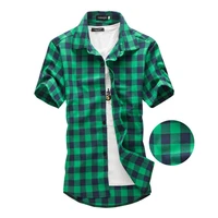 navy and green plaid shirts men 2021 new arrival summer mens casual short sleeve shirts fashion chemise homme men dress shirts