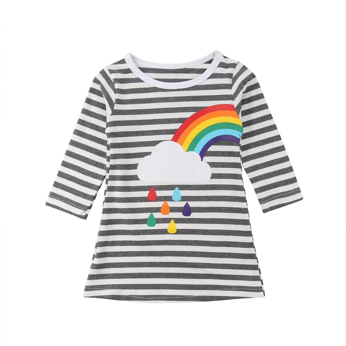 Right Rainbow Новинка года; сезон весна-осень; милое Повседневное платье для маленьких девочек платье трапециевидной формы в полоску с длинными рукавами и принтом радуги 2 стиля; От 1 до 6 лет - Цвет: Right Rainbow