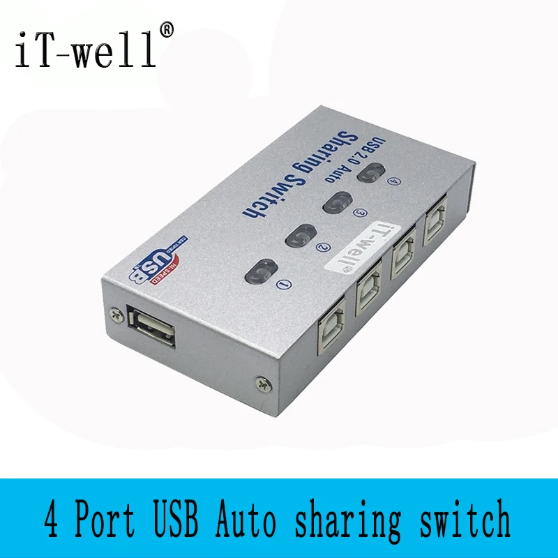 IT-well USB KVM автоматический usb-коммутатор 4 порта USB разветвитель для компьютера ПК обмен печатью 4 компьютера поделиться 1 USB устройство IT-104AU