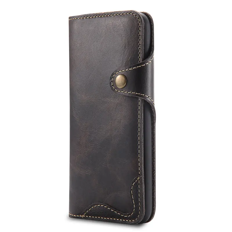 Black with Strap Роскошный чехол из натуральной кожи для iphone X XS MAX XR 6 6S 7 8, бумажник, откидная крышка для samsung Galaxy S10 Plus S9 S8 Note 8 9 - Цвет: Black with Strap