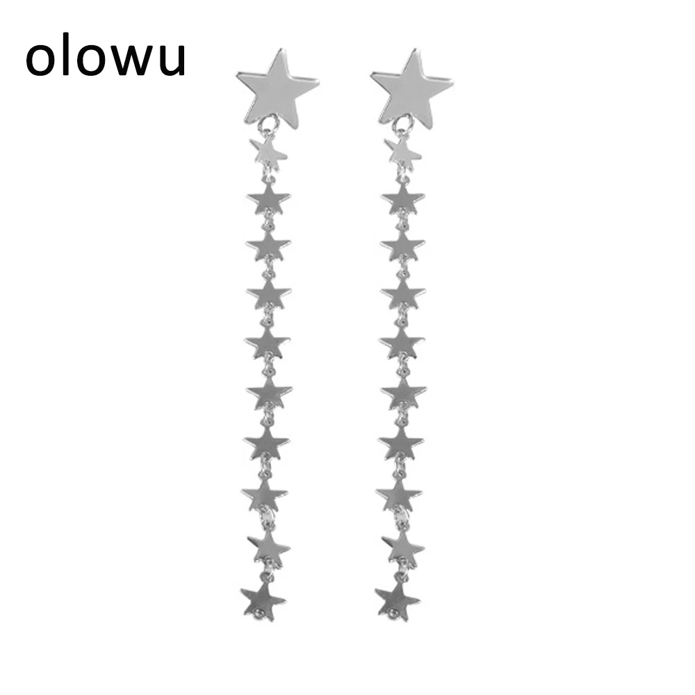 Olowu корейские звезды длинные серьги в форме золотого и серебряного цвета
