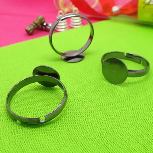 

20pcs Wholesale Gun Metal Black Adjustable Ring Blank Base with 12mm Flat Pad fit to Epoxy Stickers DIY Jewelry Making