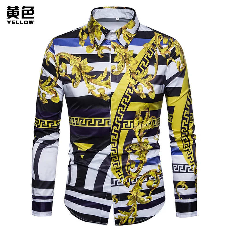 Мужская рубашка с длинным рукавом и принтом|Классические| |