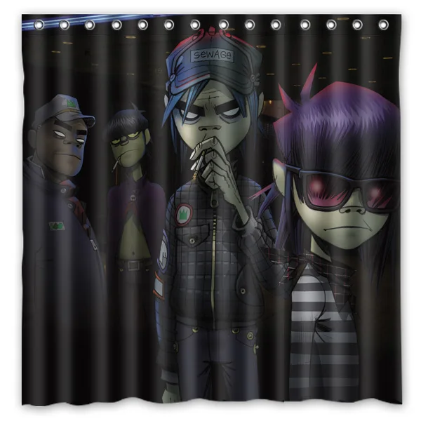Gorillaz Printed Bath Shower Curtains Waterproof Polyester Fabric Curtain For The Bathroom with 12 Hooks | Дом и сад