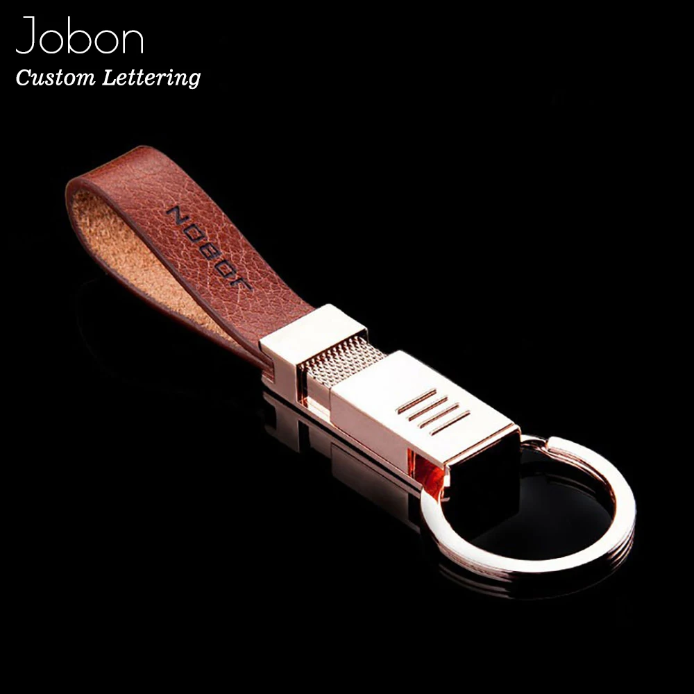 Бренд Jobon, Высококачественная цепочка для ключей, для женщин и мужчин, на заказ, брелок для ключей с надписью, Кожаный Автомобильный держатель для ключей, металлическая сумка, подвеска, лучший подарок, ювелирное изделие