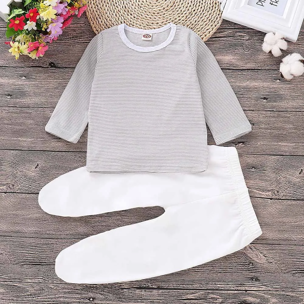 2PCS Toddler Newborn Baby Long Sleeves Stripe T-shirt Top+Pants Set Outfit | Детская одежда и обувь