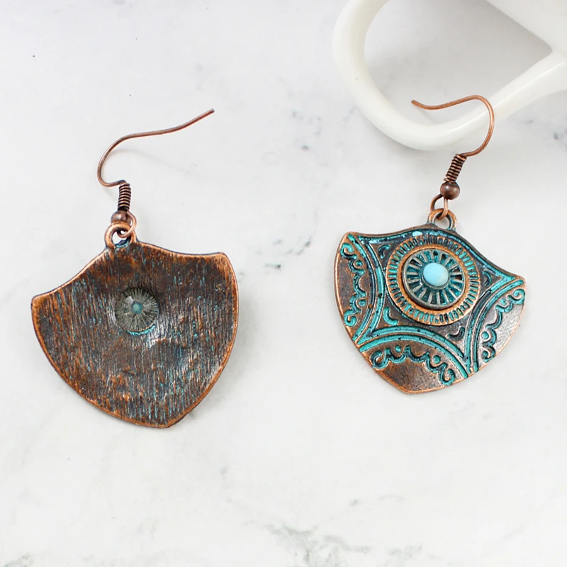 Бронзовые серьги в форме зеленого щита металлические Висячие геометрические