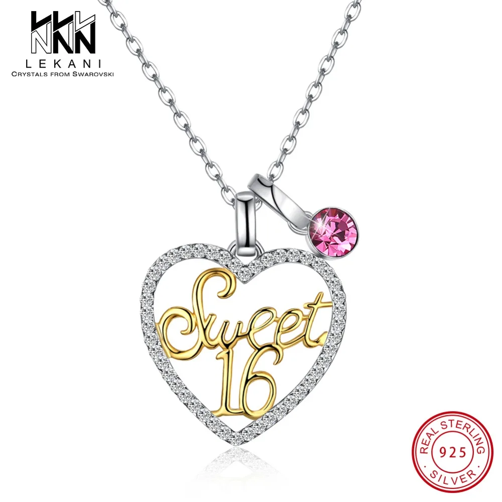Красота полые сердце кристалл от Swarovski ожерелье с сладкий 16 характер 925