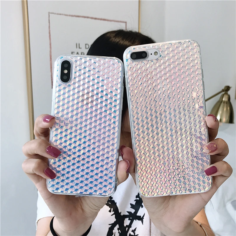 3D вафельная масштаба шику Лазерная чехол для телефона iPhone 6 S 7 8 плюс Прозрачный