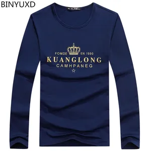 Футболка BINYUXD мужская с круглым вырезом, модная брендовая дизайнерская тенниска из чистого хлопка, повседневная майка с длинным рукавом и принтом
