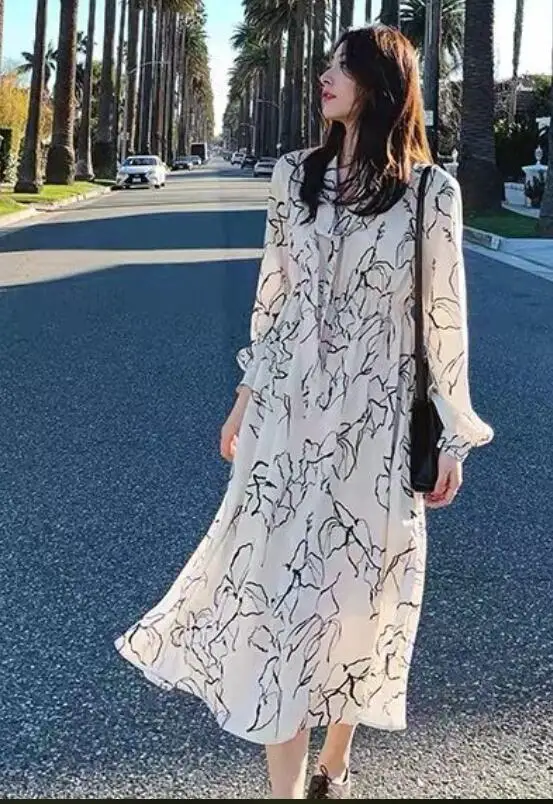 Long sleeve Длинный рукав фонаря/ремень платье новое летнее весеннее платье для беременных женщин с модным принтом Длинное свободное пляжное платье для беременных - Цвет: Long sleeve