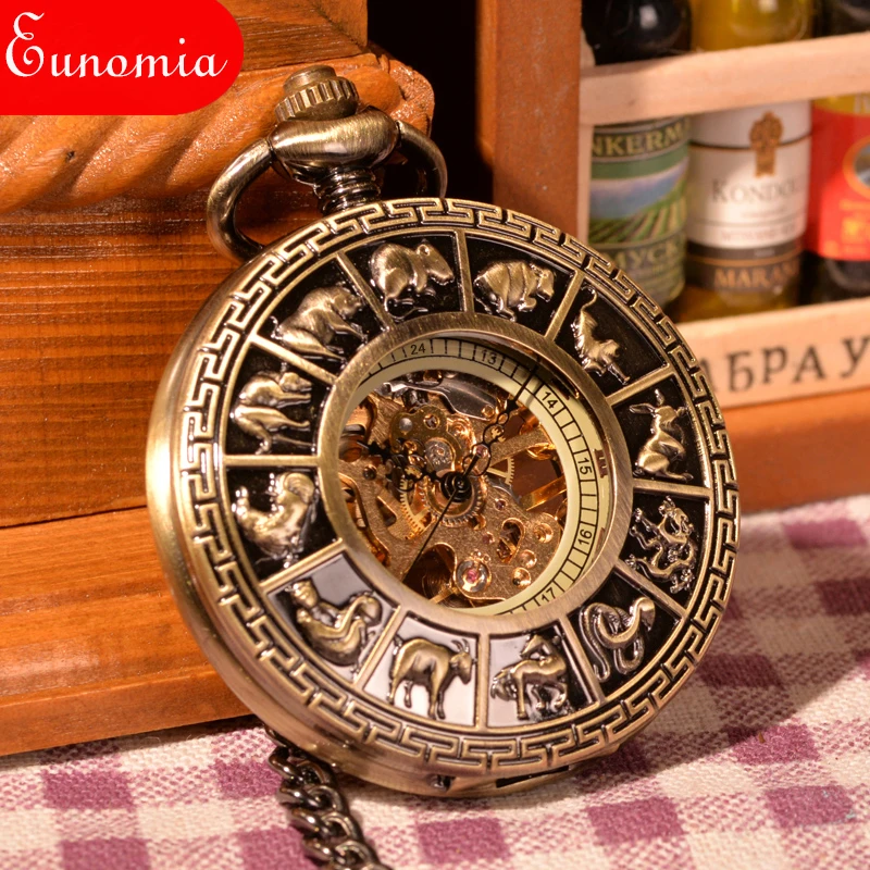 Модные механические карманные часы с ручным ветром для женщин и мужчин