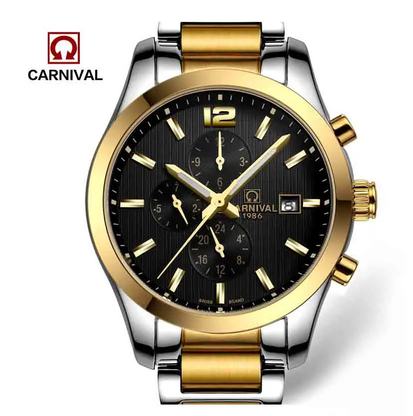 Carnival Watches Automatic Mechanical Watch Gold Plated and Stainless Steel Two Tone Male Sports Dive Four colors|watch v6|watches scubawatches dress