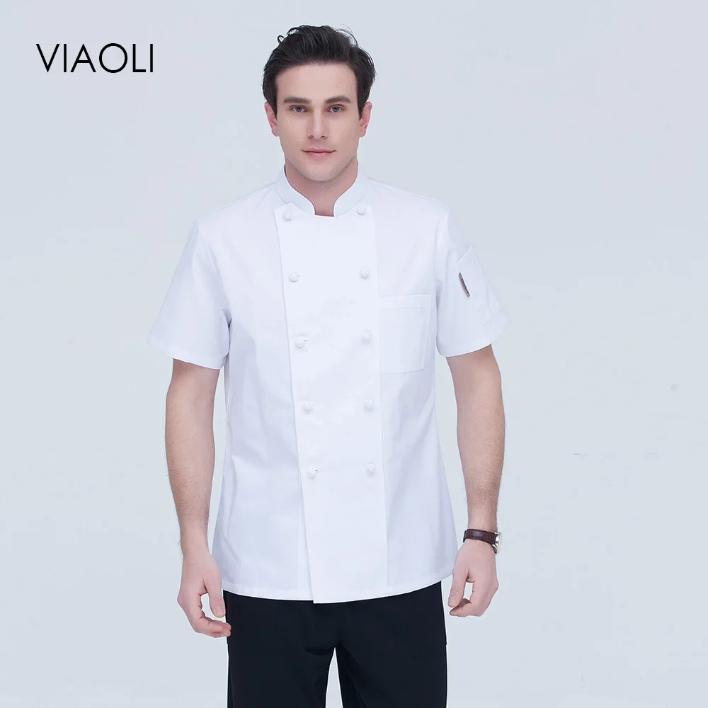 

2019 new High quality chef uniform Double-breasted hotel catering Kitchen restaurant M-4XL waitress shirt white chef jacket wome