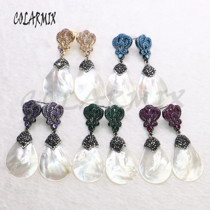 Серьги в виде белых раковин 3 пары серьги из натурального камня с микро покрытием