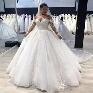 Plus Size ball gown Wedding dresses Long Sleeves Elegant Off Shoulder Lace Bridal Gown wedding gown vestido de noiva