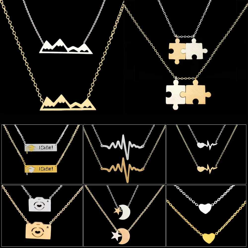 Великолепная сказка из нержавеющей стали цепи Bijoux Femme луна и звезды сердце пазл