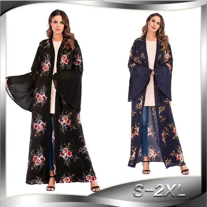 

Макси-Платье с расклешенным рукавом, принт в мусульманском стиле, кардиган, длинное платье, халат, кимоно, Рамадан, арабское, исламское, туре...