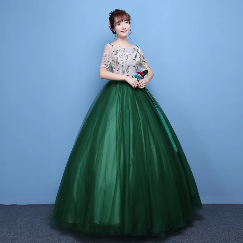 100%real luxury dark green leaf flower embroidery beading princess ball gown  medieval dress/victoria belle ball - купить по выгодной цене | AliExpress