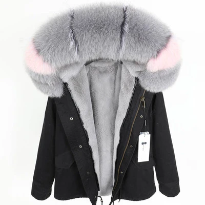 short about 72 cm OFTBUY,, парка, натуральный мех, пальто, зимняя куртка для женщин, натуральный Лисий мех, воротник, теплый, Свободный, черный, искусственный мех, подкладка, длинное пальто, отстегивается - Цвет: short about 72 cm