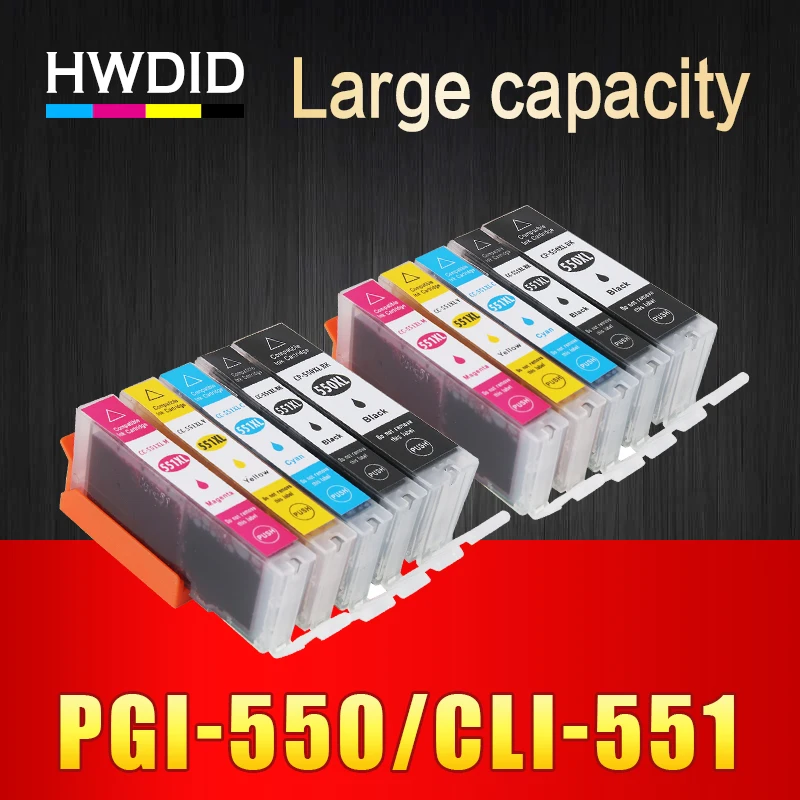 HWDID 10 шт. PGI-550 CLI-551 XL совместимый чернильный картридж pgi550 pgi 550 cli551 для Canon PIXMA IP7250 MX925