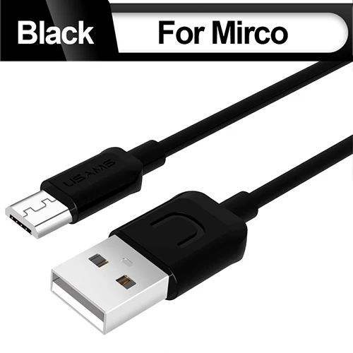 Black USAMS Micro USB кабель, синхронизация данных плоский 2A Быстрый usb кабель для зарядки для samsung Xiaomi huawei MicroUSB кабель для зарядки телефона - Цвет: Black