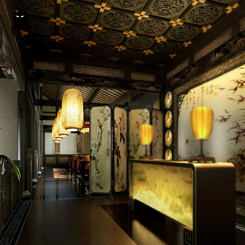 売る 竹籐ランタンペンダント照明器具アジア素朴な日本吊りランプavize Luminaria屋内ホームダイニングルームレストラン