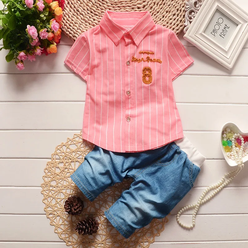 2017 New toddler children summer baby boys clothing sets gentleman clothes suits kids sweatshirt child formal shirt+short jeans |