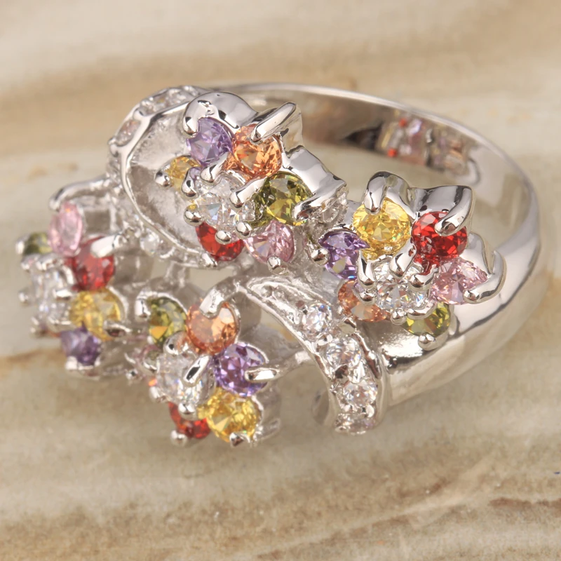 Изящное многоцветное циркониевое Ювелирное кольцо с серебряным покрытием