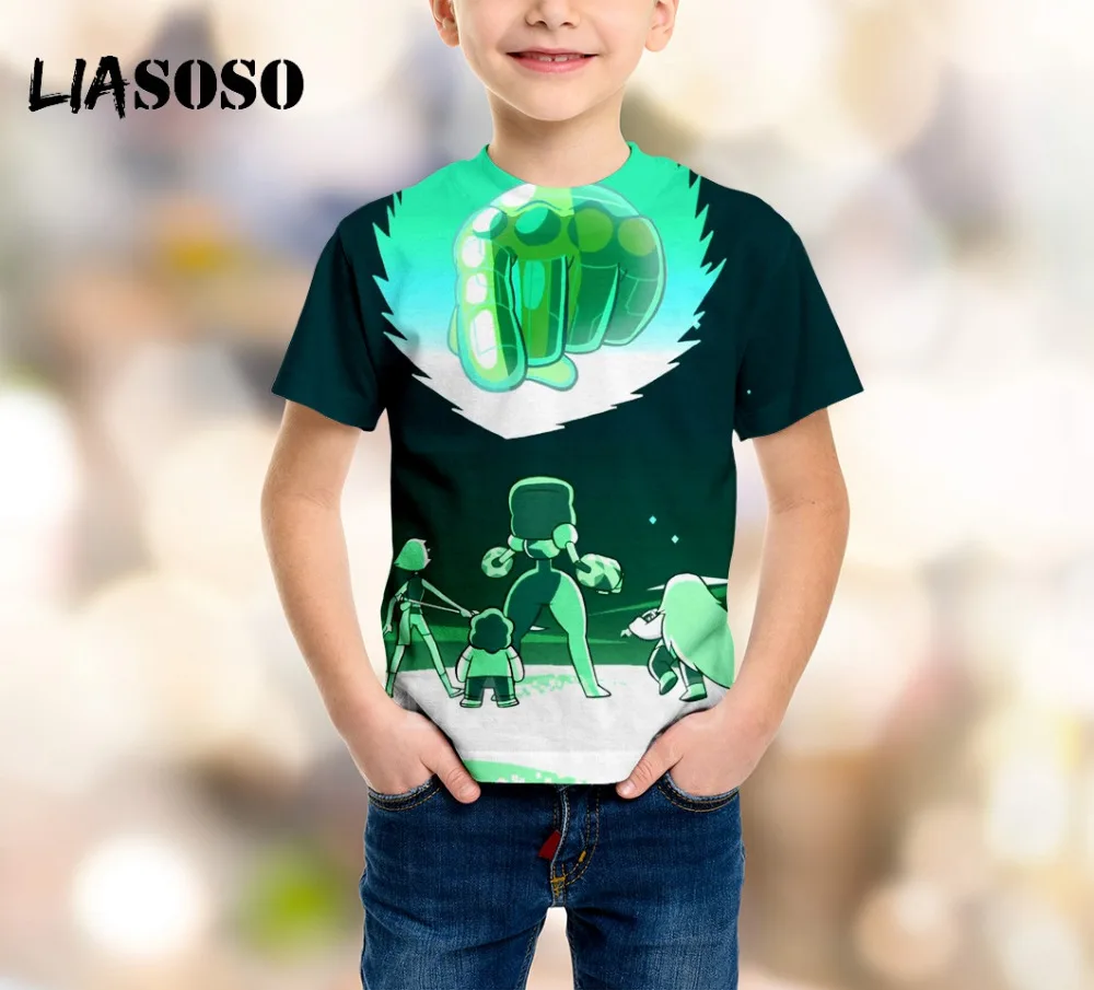 LIASOSO Новая детская одежда 3D принт мультфильм аниме Стивен Вселенная футболка Детский свитер для мальчиков и девочек пуловер с короткими рукавами B028